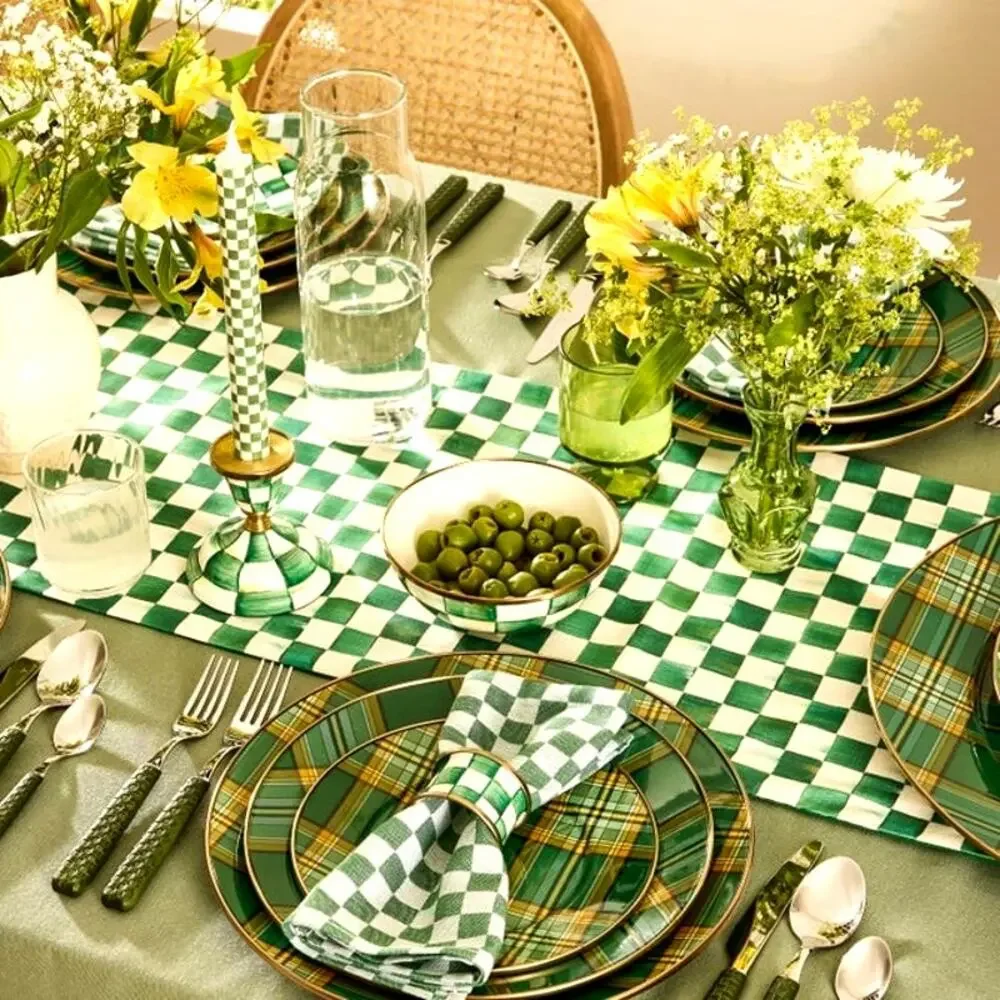 NEW MacKenzie-Childs Emerald Check Table Runner 14x72